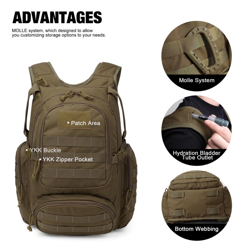 Mardingtop 25L Tactical Backpacks Molle Hiking daypacks for Camping Hiking Military Traveling Motorcycle Khaki - Image 3